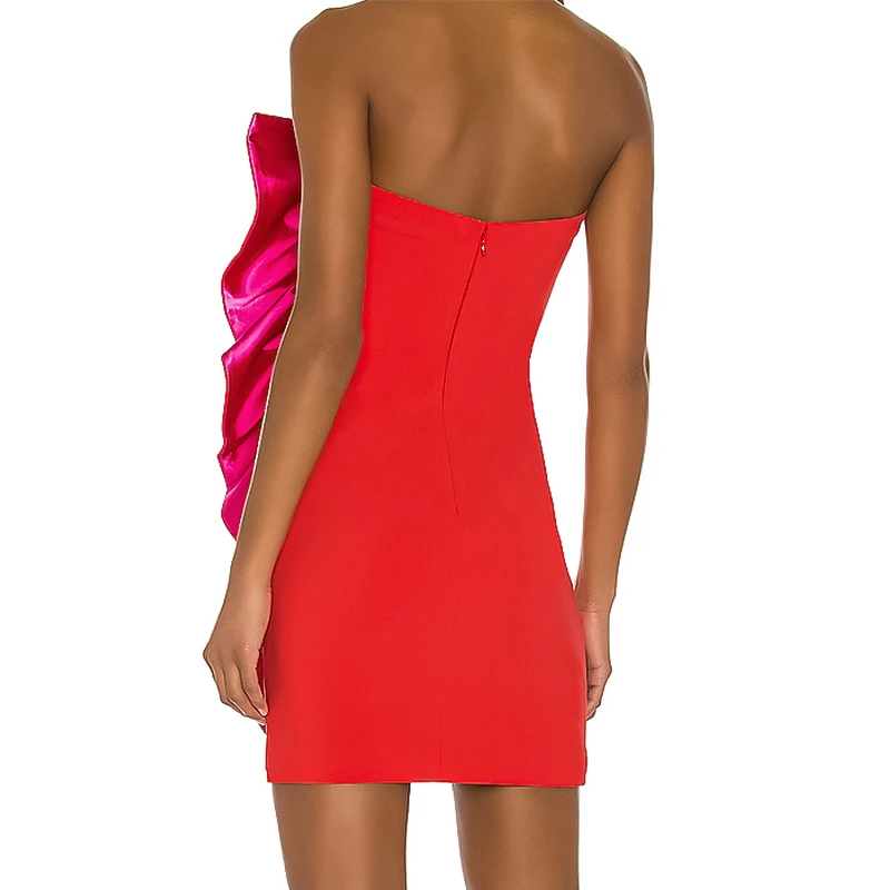 

Sesidy 2021 New Summer Red Ruffles Celebrity Evening Party Dress Women Sexy Sleeveless Strapless Club Dress Vestidos