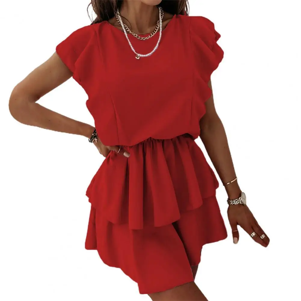 

Summer Dress Elegant Dress O-Neck Casual Polyester Mini Sleeveless A-line Pleated Women Dress Mini Sleeveless Women Dress 2021