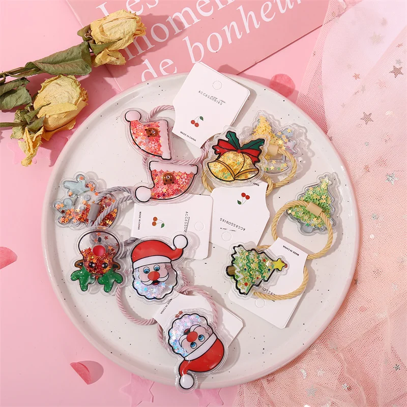

Cartoon Christmas Hair Tie Christmas Elk Snowflake Patch Sticker Sequin Hair Rope Elastic Hair Bands Women Hair Accessories