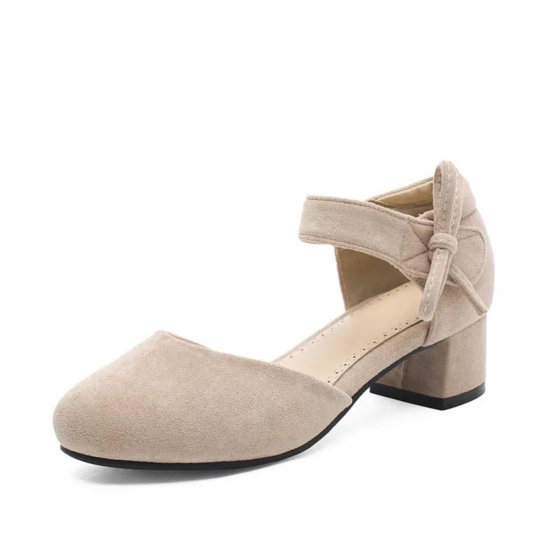 Женские босоножки на среднем каблуке Кожаные туфли толстом Большие размеры 11