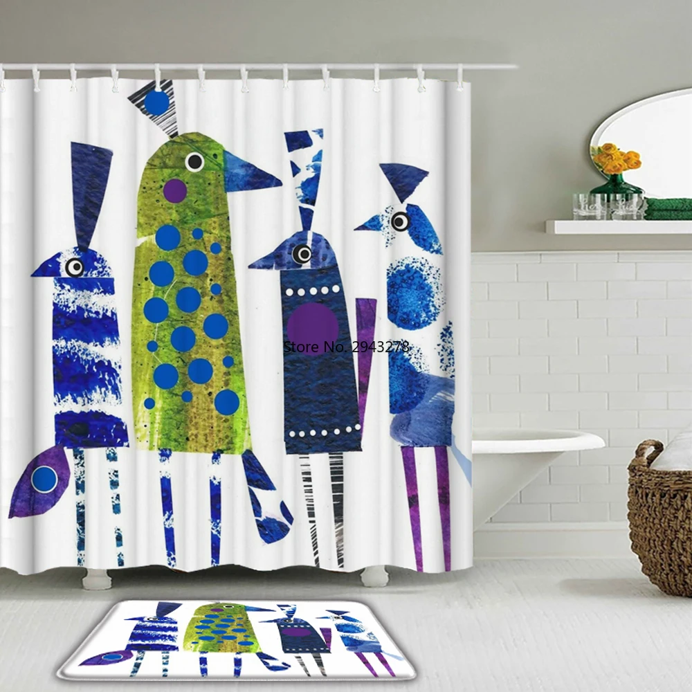 

Cartoon lovely Animals Baby Shower Curtain Set Non-Slip Rug Toilet and Bath Mat Waterproof Bathroom Curtains