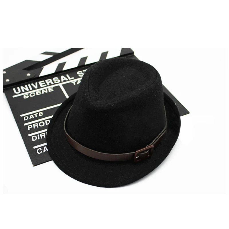 Модная Милая Детская шапка джентльмена черная зимняя фетровая шляпа из