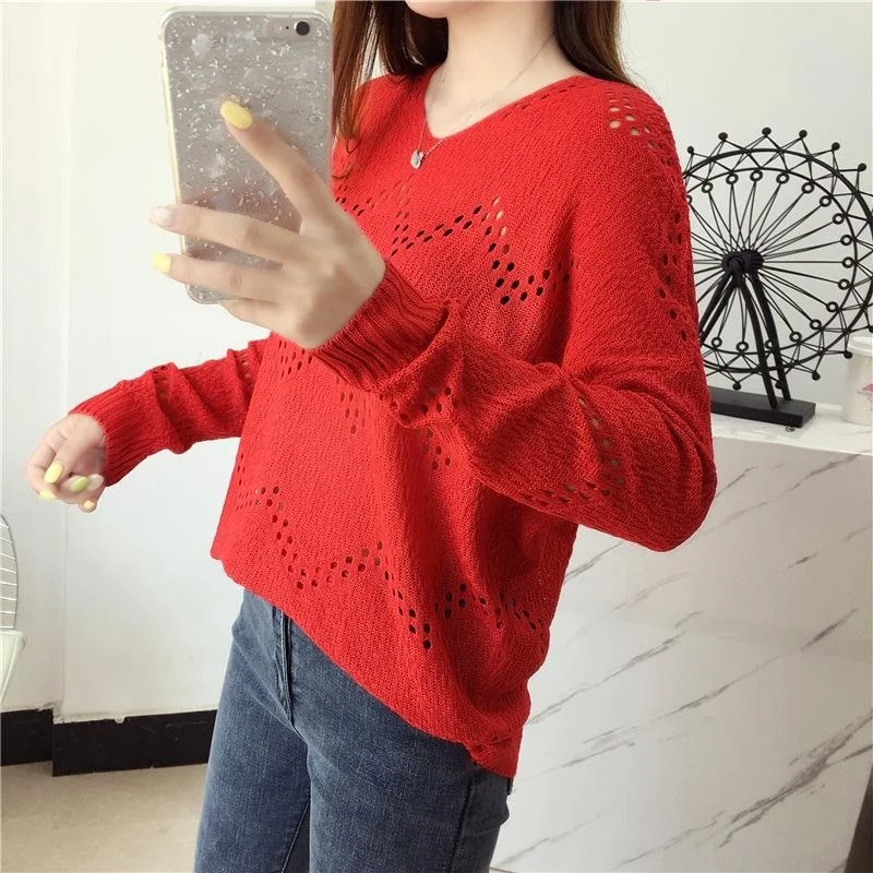 Женский осенне-зимний свободный свитер пуловер Рождественский с V-образным