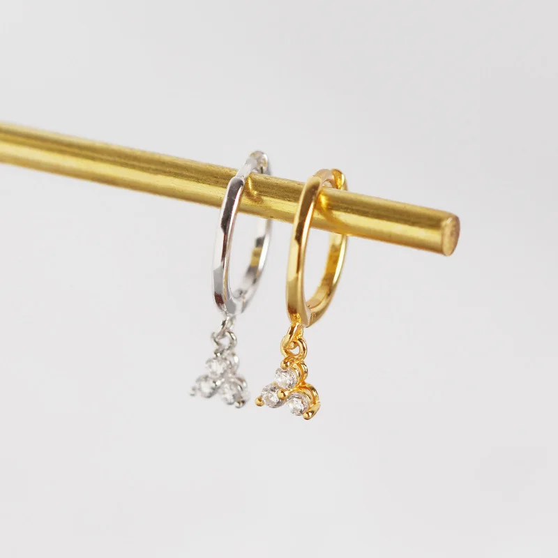 S925 Серебряный цвет персонализированные Серьги Геометрические три циркония