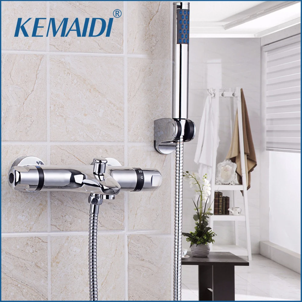 

KEMAIDI Thermostatic Faucet Chrome Finish Mixer Bathroom Shower Faucet Set BathroomTap Handheld Shower Wall Mounted Faucets&Tap