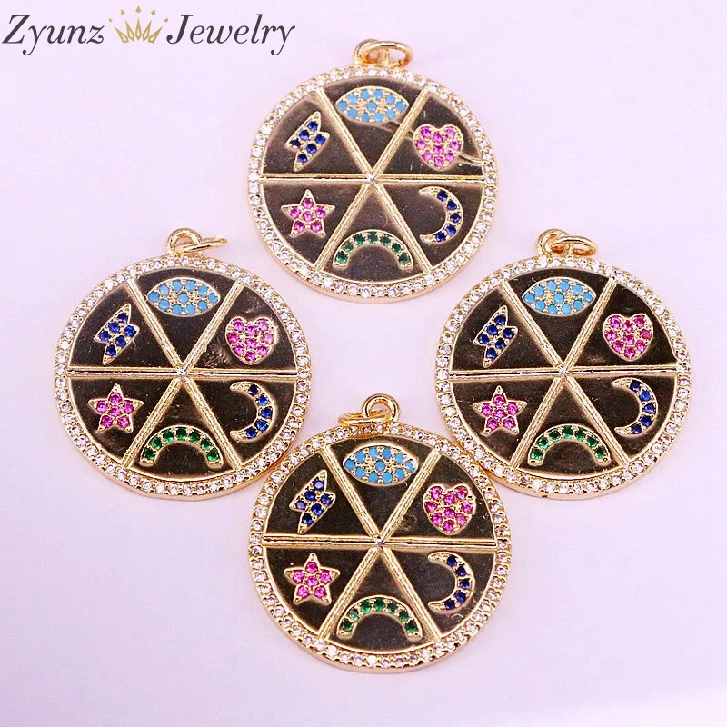 

5PCS, Multi-color CZ Micro Pave Eye Star Heart Moon Pendant Golden Accessories Colorful Zirconia Charm For DIY Jewelry Making