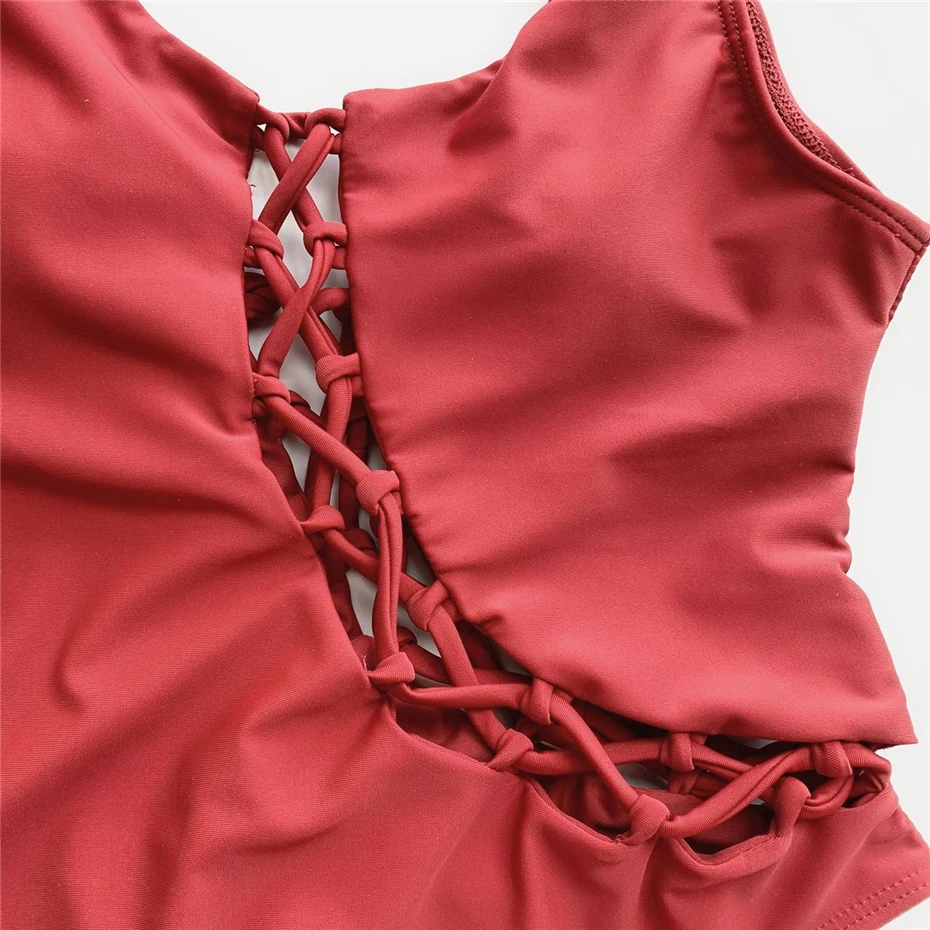 Красный открытый Бразильский купальный костюм цельный сексуальный бикини 2020