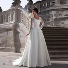 Женское атласное свадебное платье, винтажное кружевное платье с длинным рукавом и V-образным вырезом, 2020