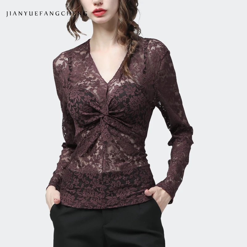 

Женский комплект из 2 предметов, ажурный кружевной топ и бюстгальтер с длинным рукавом, прозрачная сетчатая блузка с цветочным принтом для о...