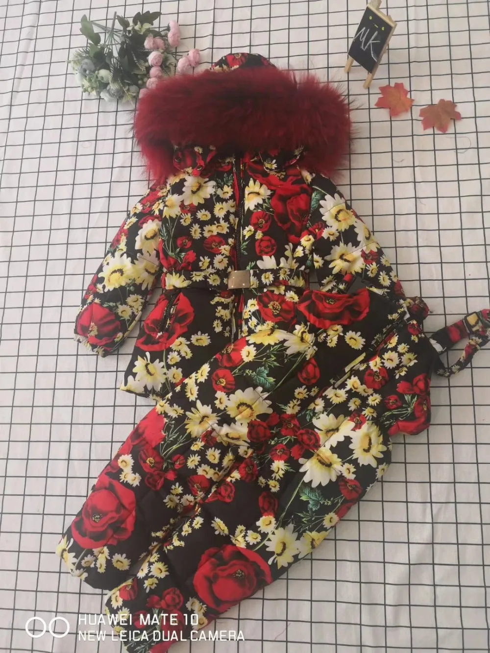 Real raccoon fur winter jacket child suit jacket+pant twinset boy& girl ski suits children down jacket outerwear parka