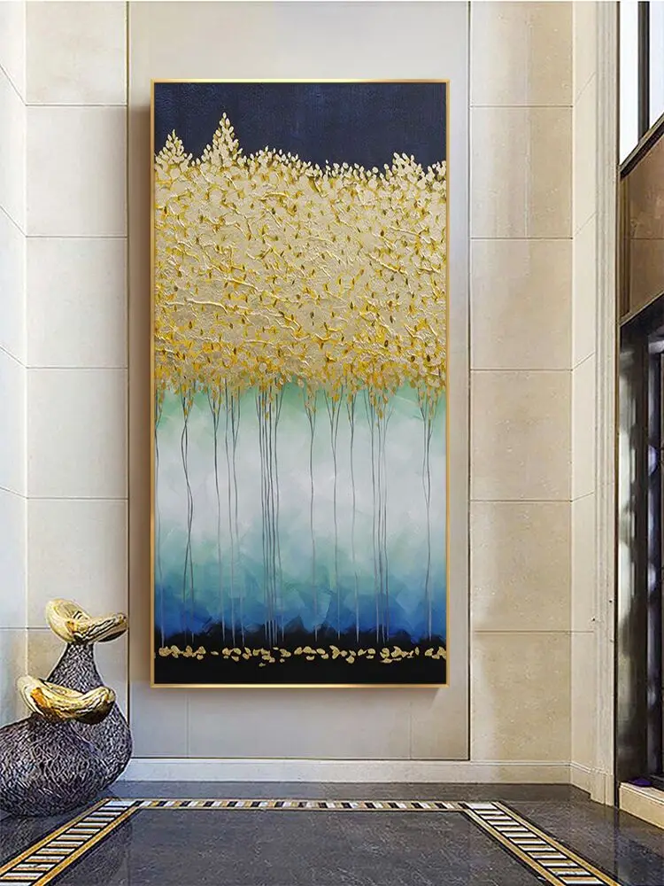 

Porch Light Luxury Modern Corridor Hallway Mural Paintings Atmosphere Hand-painted Oil Painting Decorative Home Lucky Tree Gold