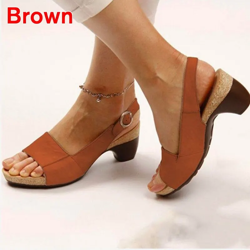 

Women Sandals shoes woman Summer Retro Middle Heels Open Toe Ladies Shoes Buckle Strap Female Shoes Casual Soft Flats Footwear