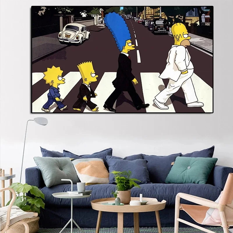 

Simpsoning Abbey Road Bart Homer Marge Canvas Art Posters Painting Print Living Room Home Wall Art Painting Artwork Decor