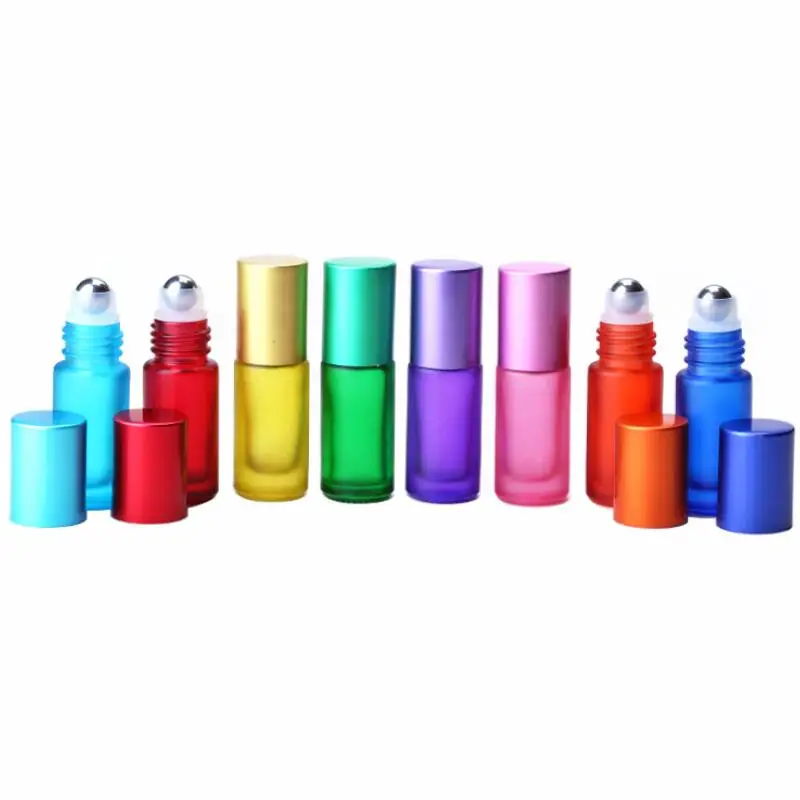 

5mL Matte Color Roll On Metal Roller Ball Perfume Bottle Rainbow Essential Oil Container LX4283