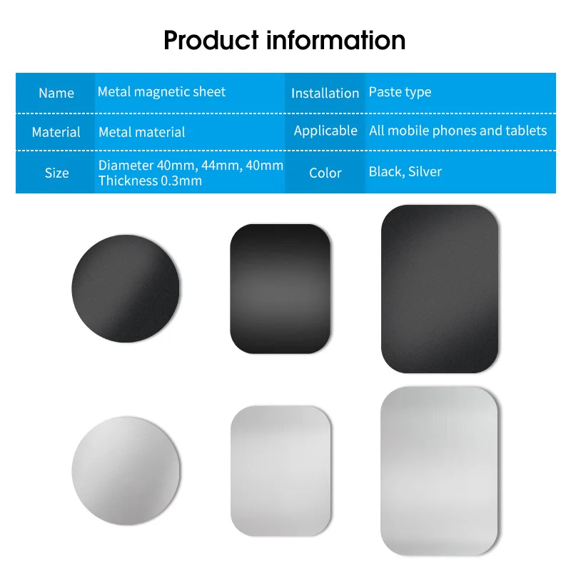

5PCS Car Phone Holder Metal Plate Magnetic Holder Round Square Sticker iron Sheet for Mobile Tablet Magnet Disk Desk Car Stand
