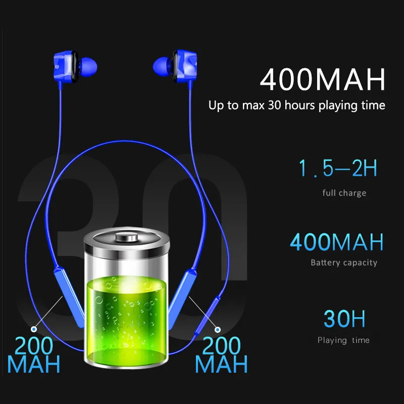 Tourya S7, беспроводные наушники, Bluetooth 5,0, спортивные наушники, 30 H, время воспроизведения, четыре привода, гарнитура с шейным ремешком для телефона, спорт