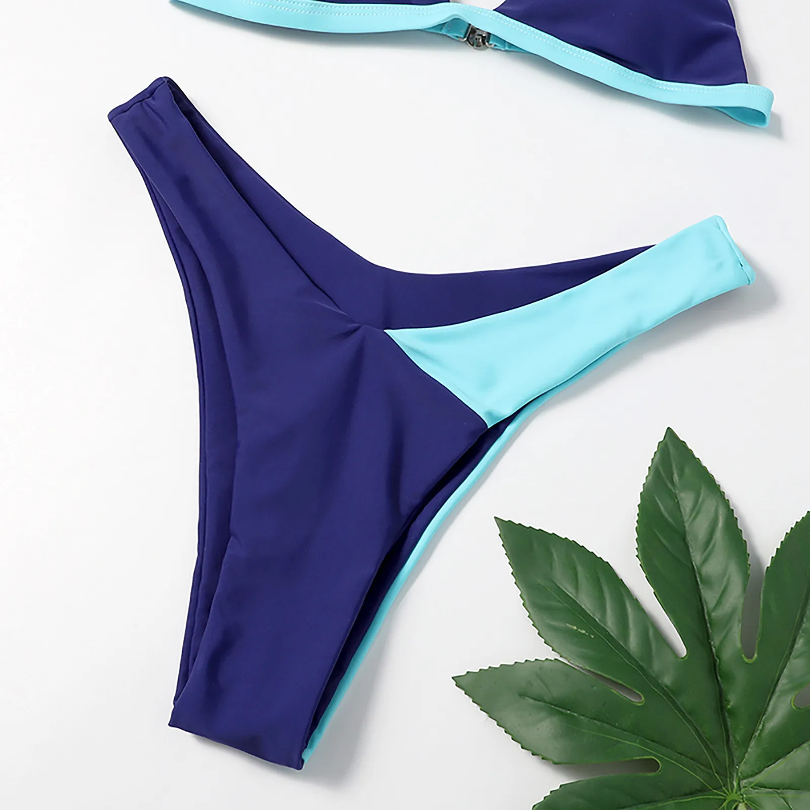 

Woman Sexy High Breast Contrast Gradient Split Bikini Set Patchwork Two Piece Swimsuit Biquini Tankini Swimming Suit For Women70