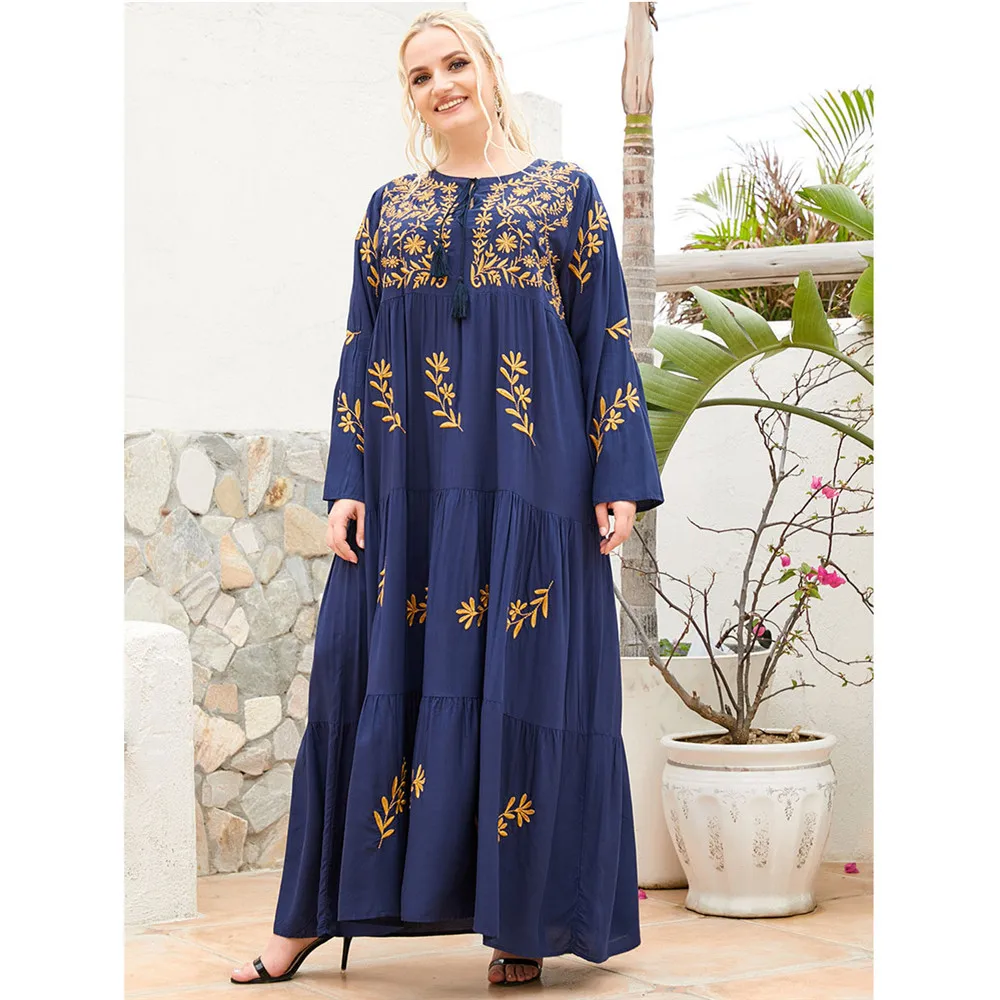 

Fashion Muslim Dress Women Loose Maxi Abaya Embroidery Long Kaftan Dubai Turkey Caftan Islamic Clothing Arabic Robe Eid Ramadan