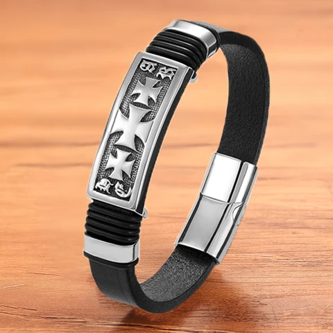 Мужской кожаный браслет TYO  из нержавеющей стали
