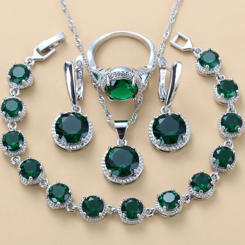 Очаровательные женские круглые ювелирные наборы с зеленым цирконием серебряный