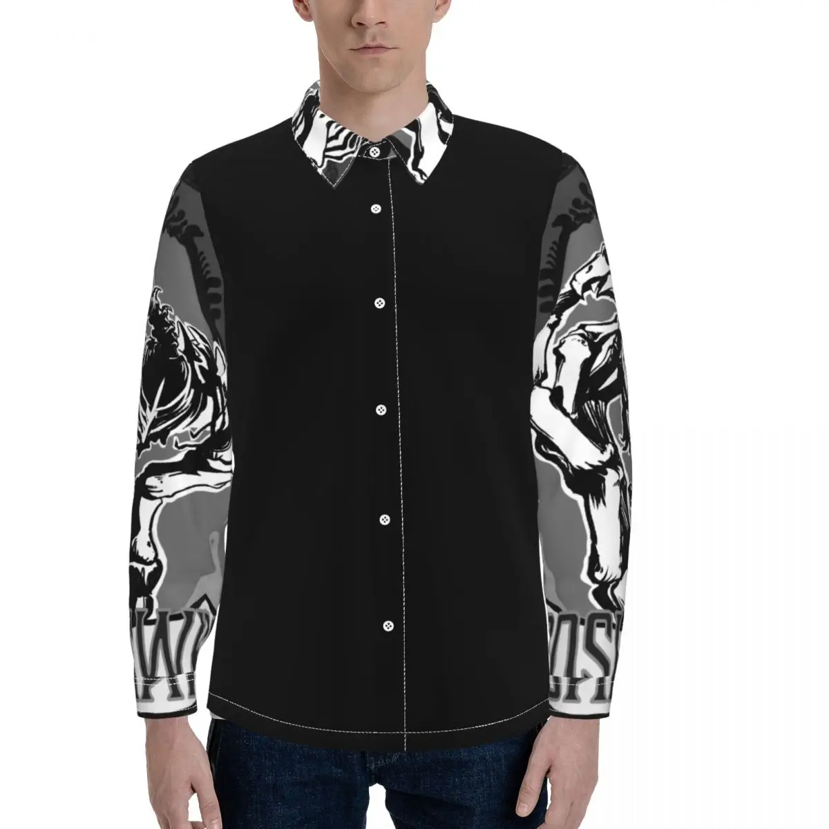 

The New Men's Personality Shirt Punk Rock Print Casual Shirt Punk Rock Leader Bullet Gauss Material Tied Rope