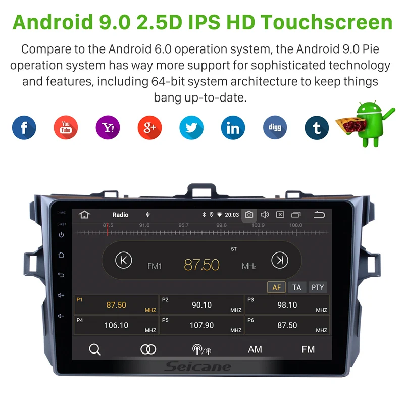 Seicane " Android 9,0 ram 4 Гб ips Автомобильный gps для 2006-2009 2010 2011 Toyota COROLLA мультимедийный плеер радио встроенный carplay RDS