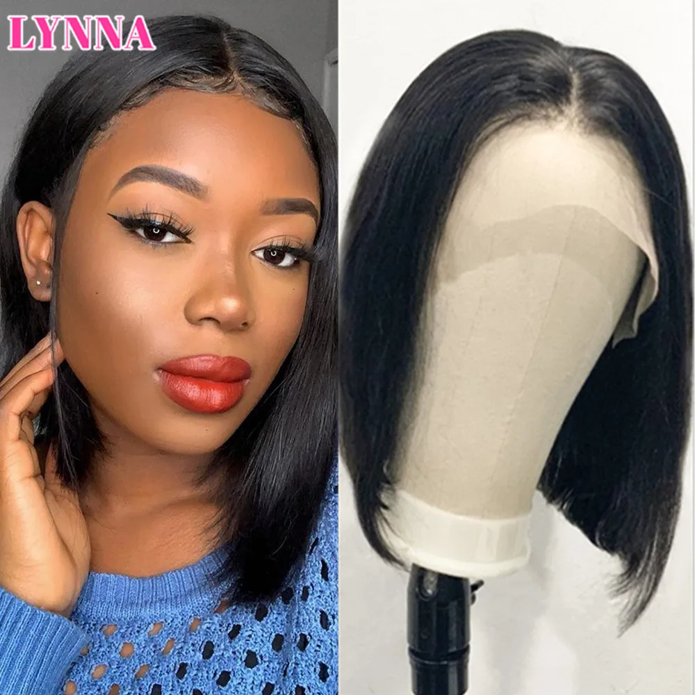 Enlarge 13x4 Bob Lace Frontal Wigs Indian Straight Human Hair for Black Women Highlight Bob Lace Front Human Hair Wigs Blunt Cut Wig