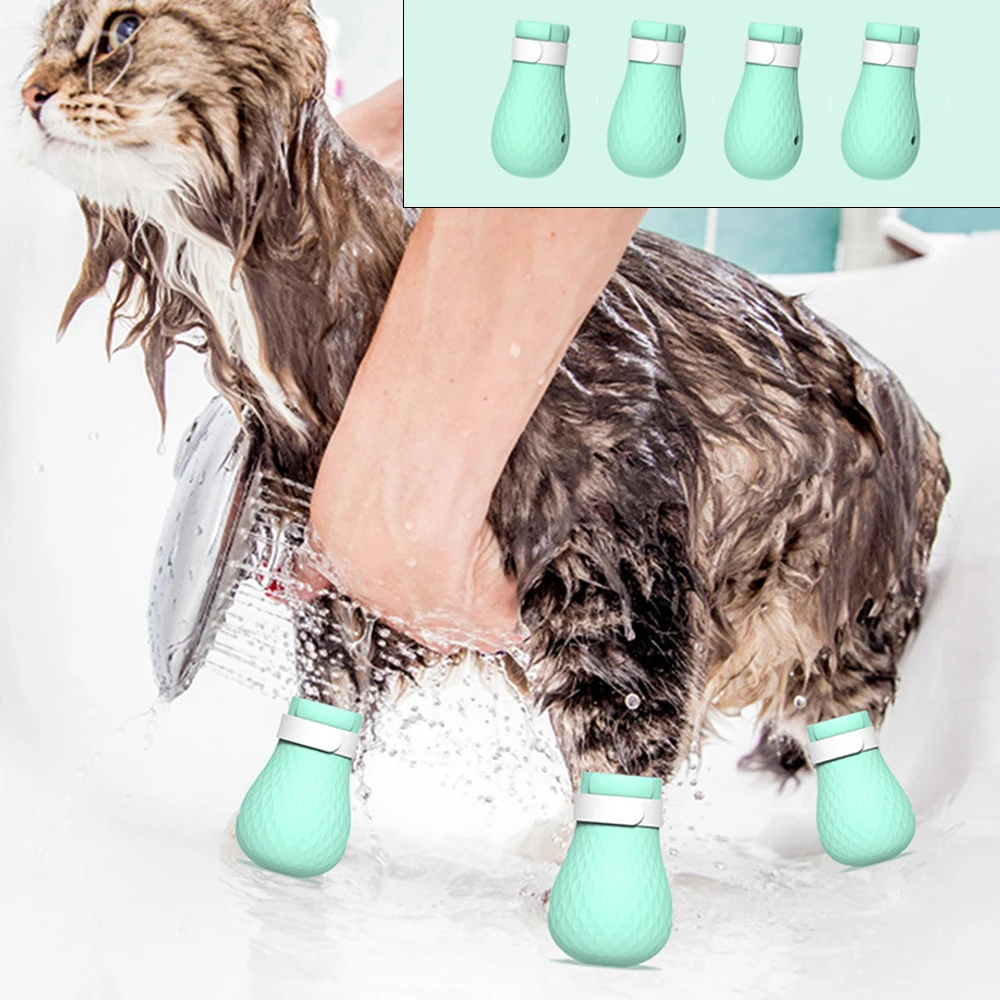 

4Pcs/Set Shower Cat Feet Cap Cat Bathing Supplies Cat Cut Nails Bath Bag Anti-Scratch Bite Washing Cat shower Foot Cover