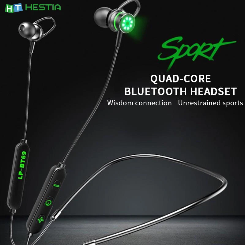 

BT-69 neck hanging light emitting bluetooth 5.0 wireless earphones sports low latency magnetic hanging neck earphones Headphones
