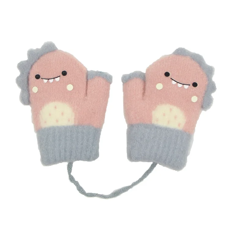 

Детские перчатки сумка для младенцев мультяшный маленький динозавр рукавицы ремешок вязаные теплые перчатки трикотажные