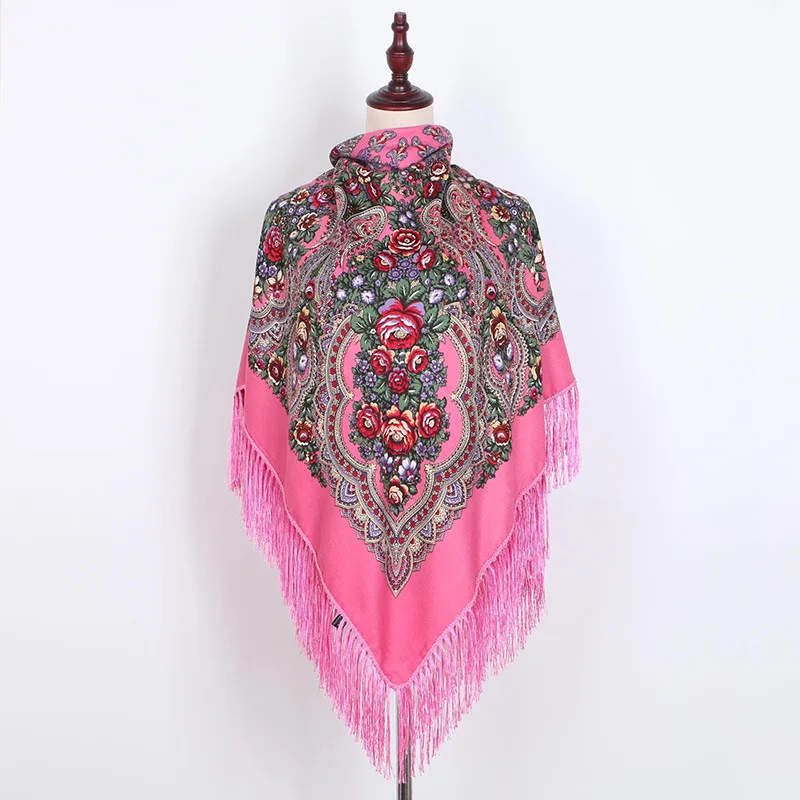 Роскошная печать больших квадратных одеял Русская женская свадебная шаль в