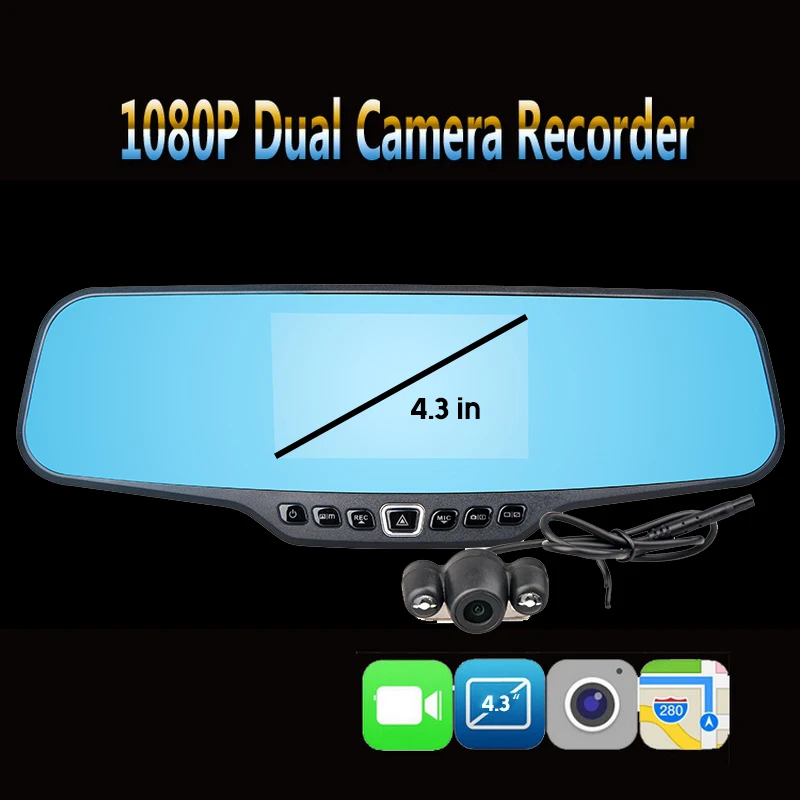 4 3 дюймов 1080P Full Высокое разрешение автомобиля Зеркало заднего вида DVR