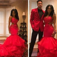 red african evening dress spagherri straps ruffles cascading skirt formal evening party gown prom occasion wear