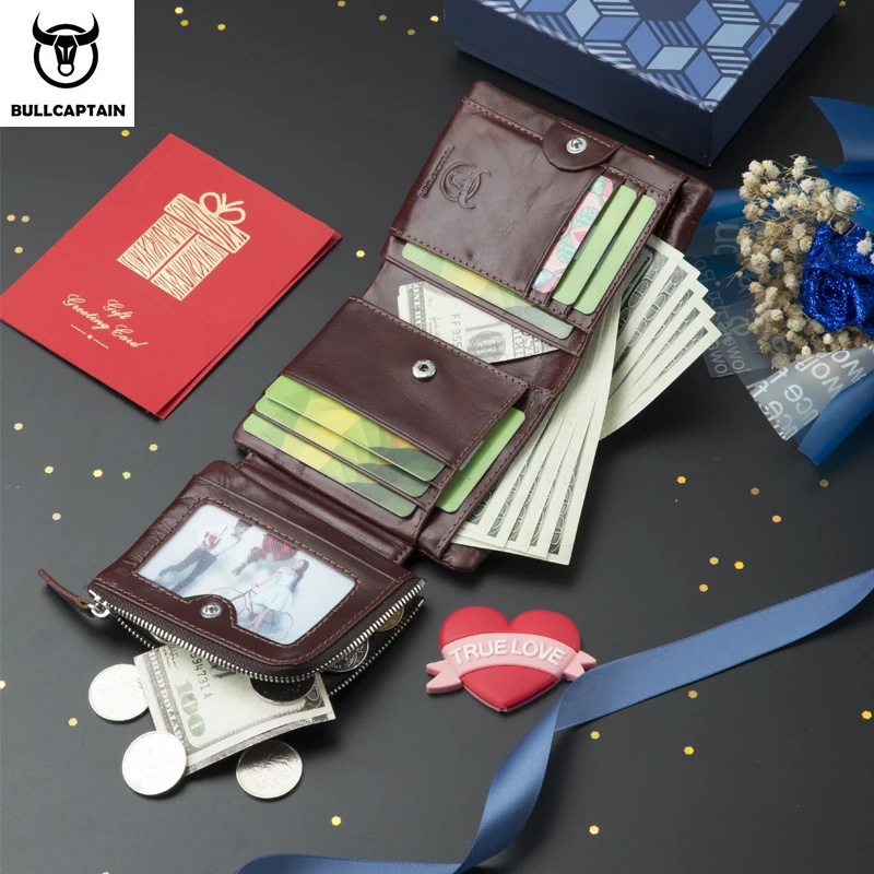 Мужской кожаный кошелек BULLCAPTAIN складной бумажник из мягкой воловьей кожи