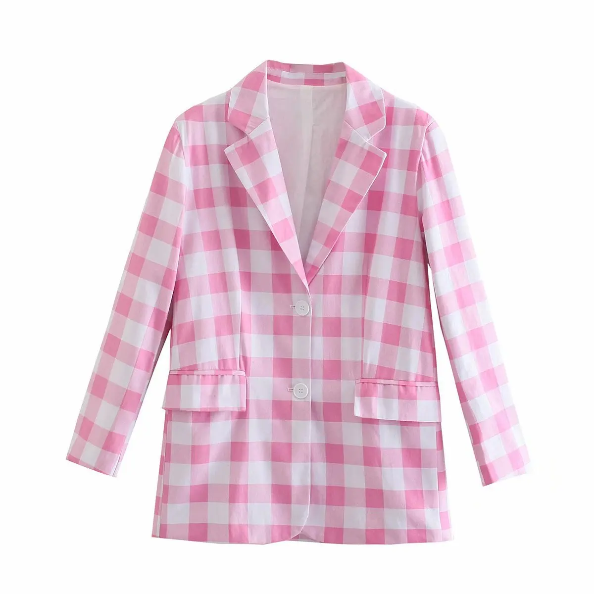 

Pinkou Women Sweet Pink Plaid Blazer Set Checkered Notched Collar Jacket A Line Side Zipper Skirts Streetwear Chic Suits TZ52