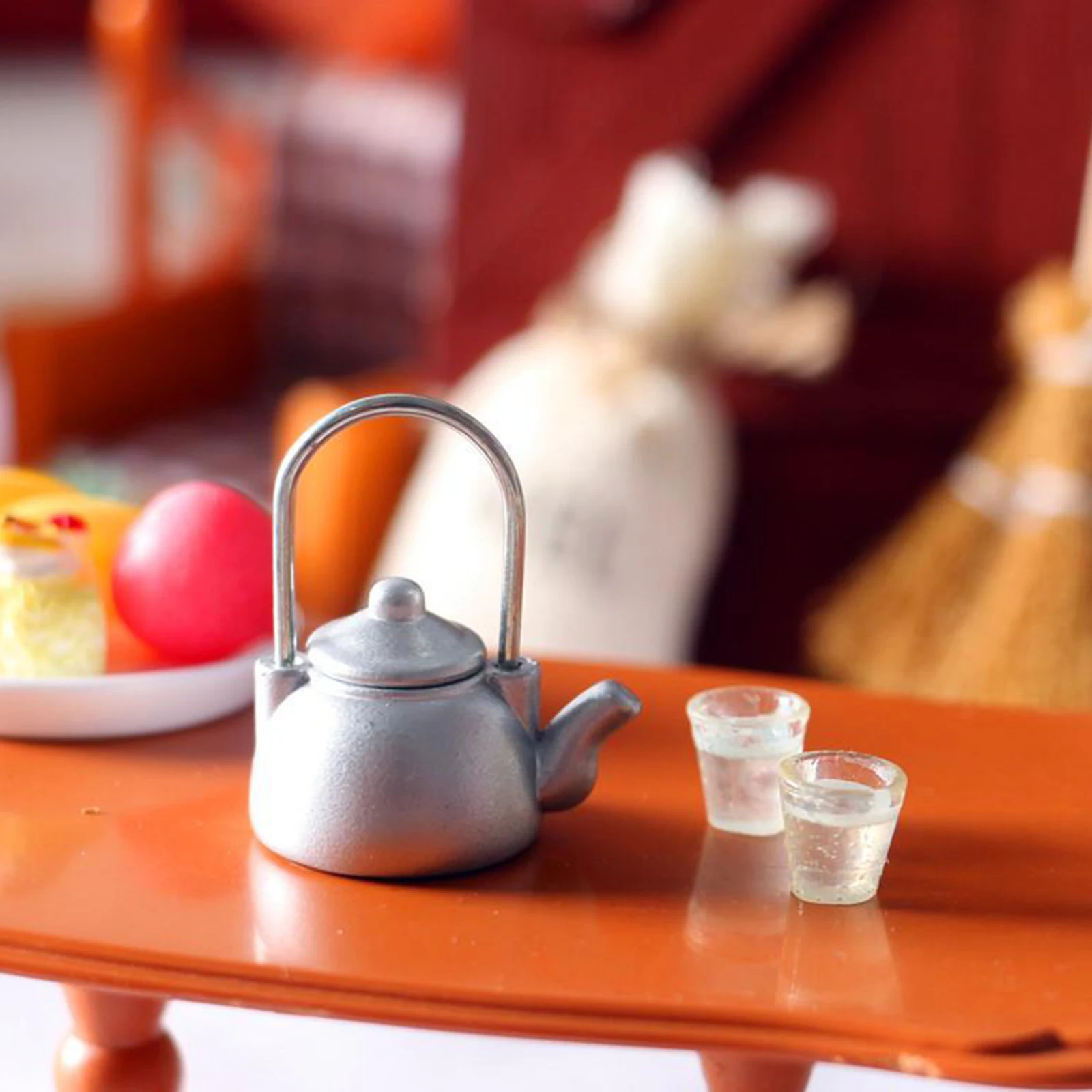 

Miniature Dollhouse Kettle Tea Pot and Cups DIY Doll House Accessory Gifts for Kids