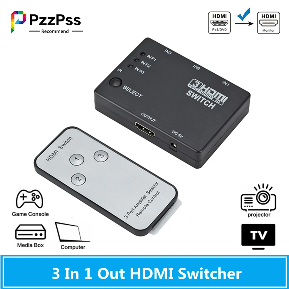PzzPss HDMI коммутатор 3 в 1 порта концентратор автоматический переключатель 1080p HD 4 с
