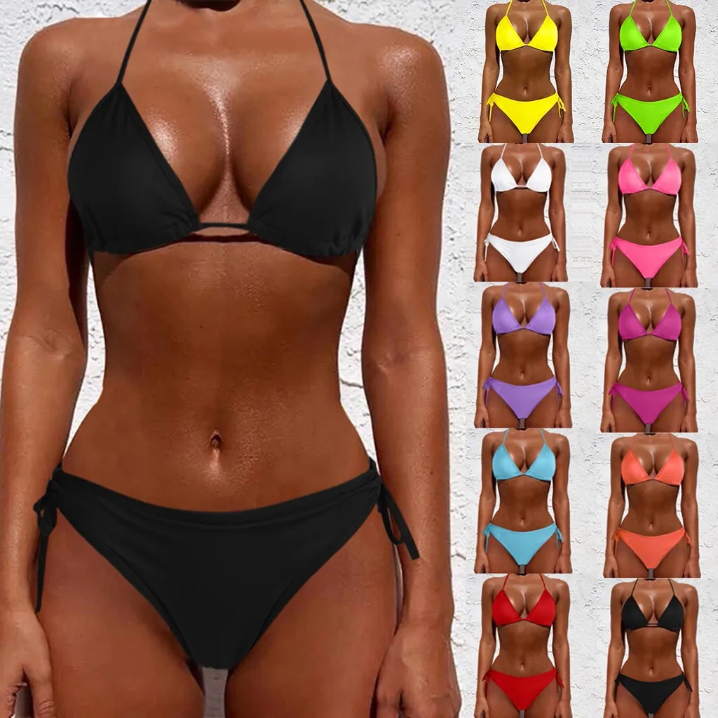 

Bandeau Bikini Swimwear Women Special Material Simple Two Piece Solid Sexy Bathing Suits Bandage Bandeau Swimsuit