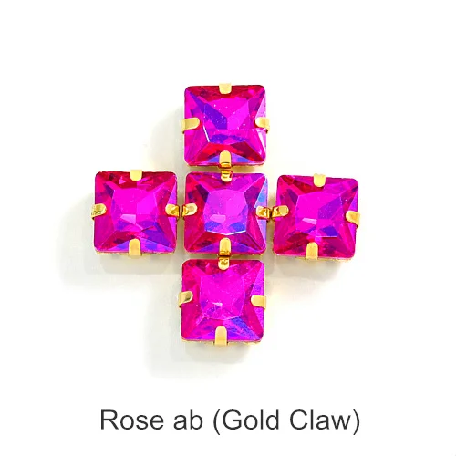 Rose ab Квадратные много цветов стеклянные стразы шьют на стразы с коготь Flatback лучшие стеклянные стразы пришить на коготь из стразов для одежды B3467 - Цвет: Rose ab