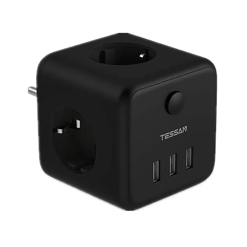 

TESSAN Power Strip EU Plug Adapter 3 Outlets 3 USB Charging Ports On/Off Switch Overload Protection Wall Socket for Home Office