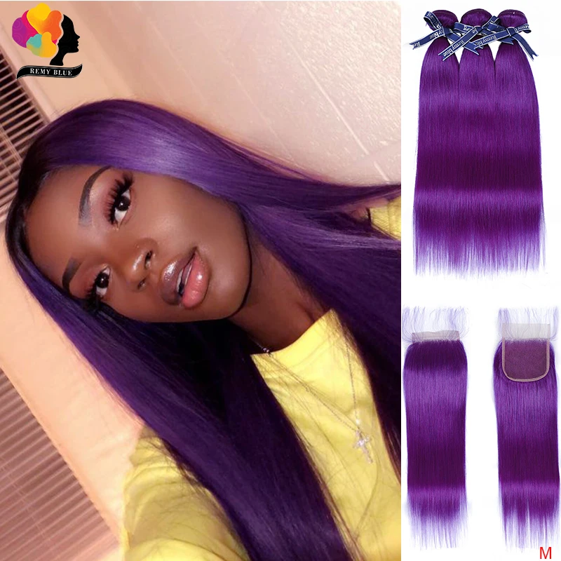 Бразильские человеческие волосы 3 пряди с закрытием предварительно цветные