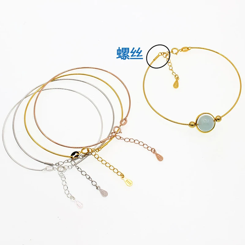 Real 925 Sterling Silver Screw Bracelet Bangle Handmade Rose Gold Beaded Spiral Bracelet DIY Jewelry Making Supplies Accessories