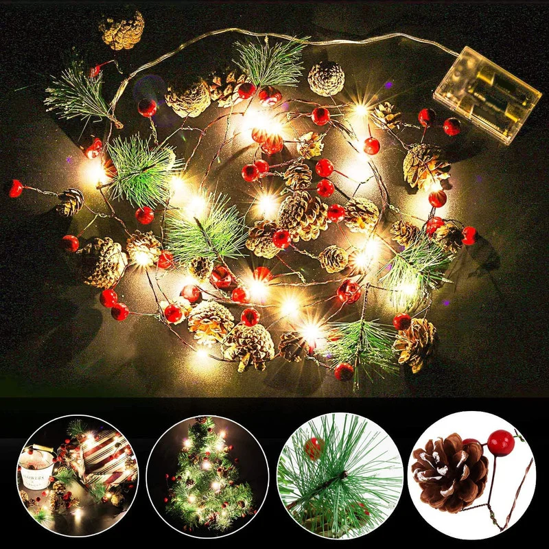 

2M 20 Led String Light Outdoor Waterproof Christmas Pine Cone Light LED Copper Wire Fairy Lights Garland Patio Decoration Lamp