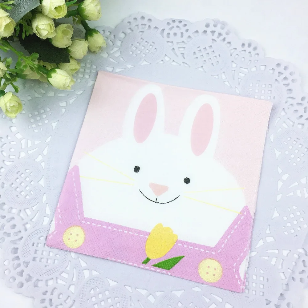 Free Shipping 200pcs Lovely Rabbit 25cm 3-layerl Napkins Pink First Birthday Baby Shower Bridal | Дом и сад