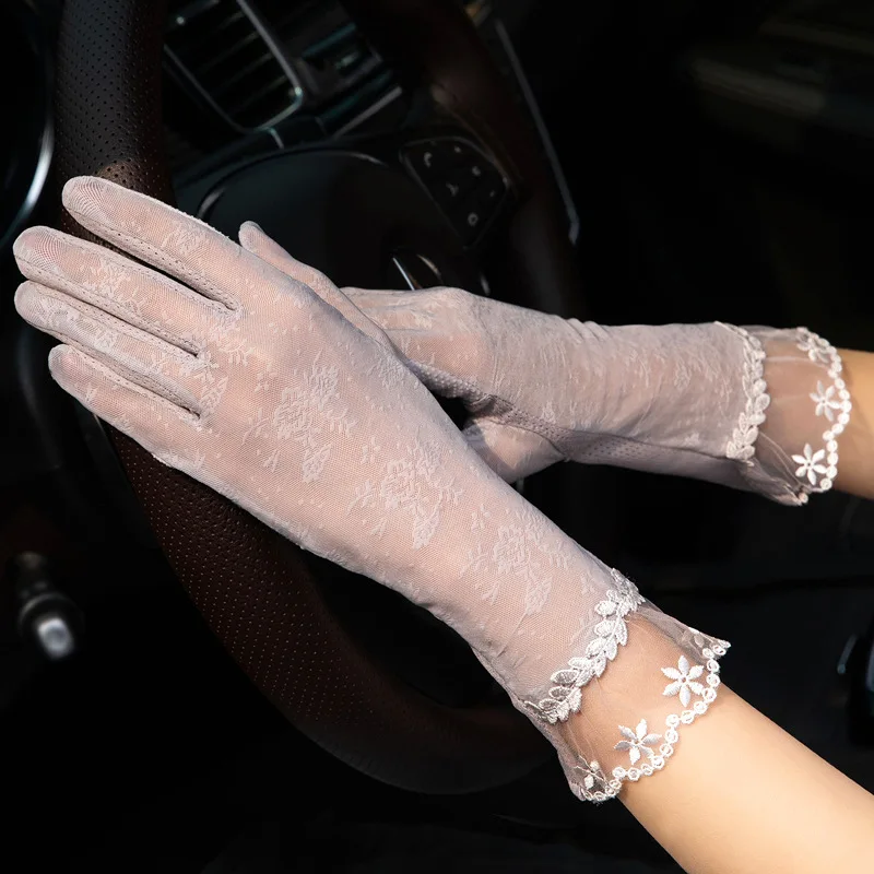 Перчатки женские шелковые тонкие кружевные для вождения и езды на велосипеде