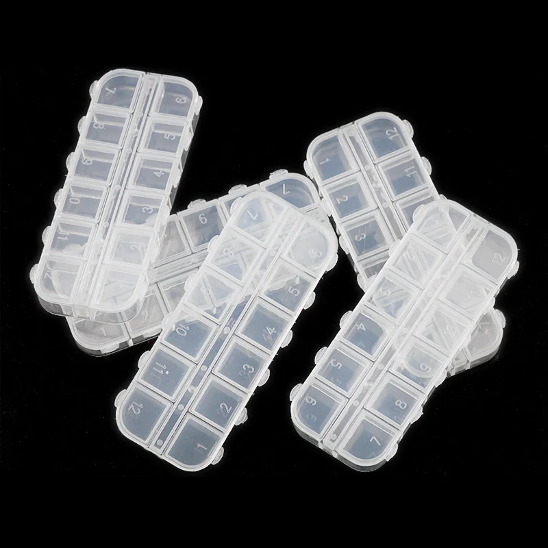 

13x5cm Plastic Rectangle 12 Grid Compartment Storage Box Earring Ring Jewelry Beads Pill Case Container Display DIY Accessories