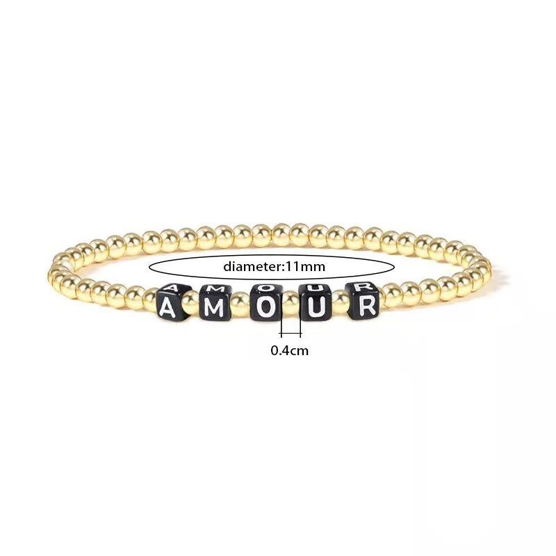

Badu 4mm Metal Gold Color Letter Beads Bracelet for Women Trendy Statement Round Beaded Handmade Bracelet Fashion Jewelry