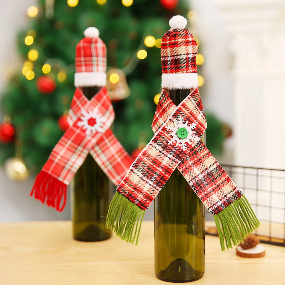 

2PC/Set Christmas Wine Bottle Cover Hat Decorations Bottle Wrap Scarf Party Decor Christmas Gifts wine bags christmas decoration