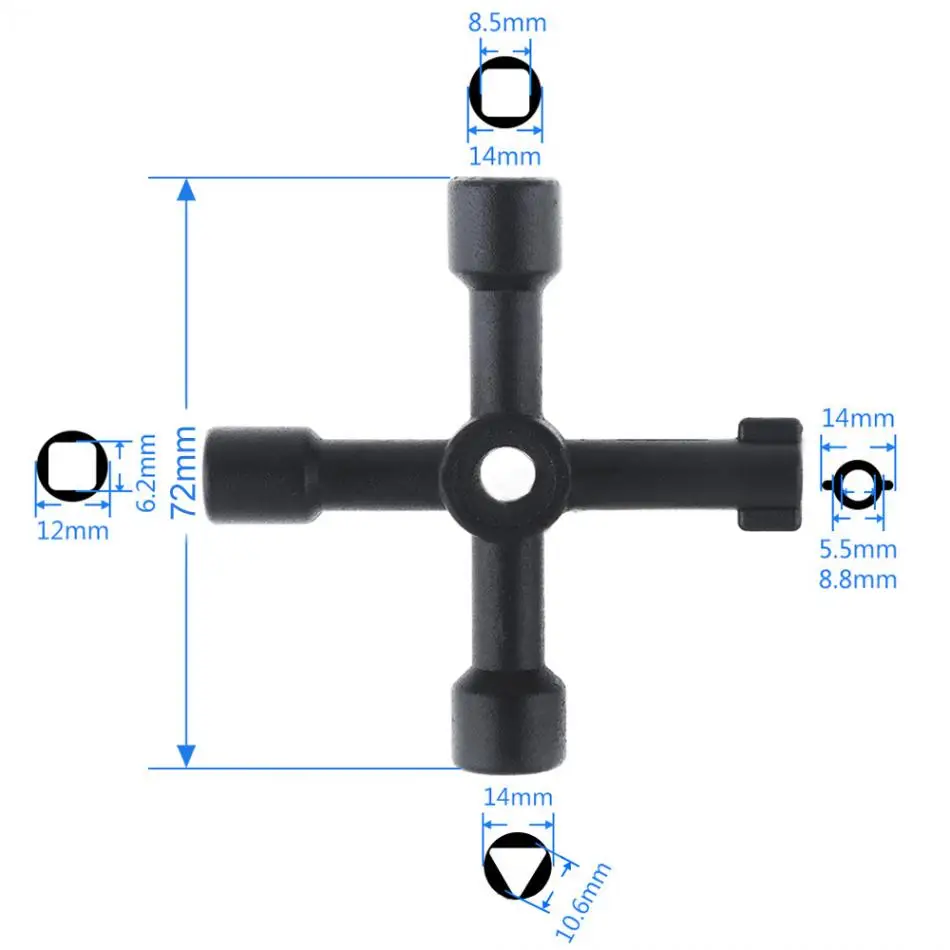Multifunctional Black Cross Key Wrench with Bit Slotted Head for Electric Control Cabinet / Ladder Train Water Meter Valve | Инструменты