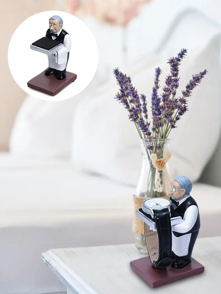 Смола Старый дворецкий Часы Дисплей стенд ожерелье серьги ювелирные изделия